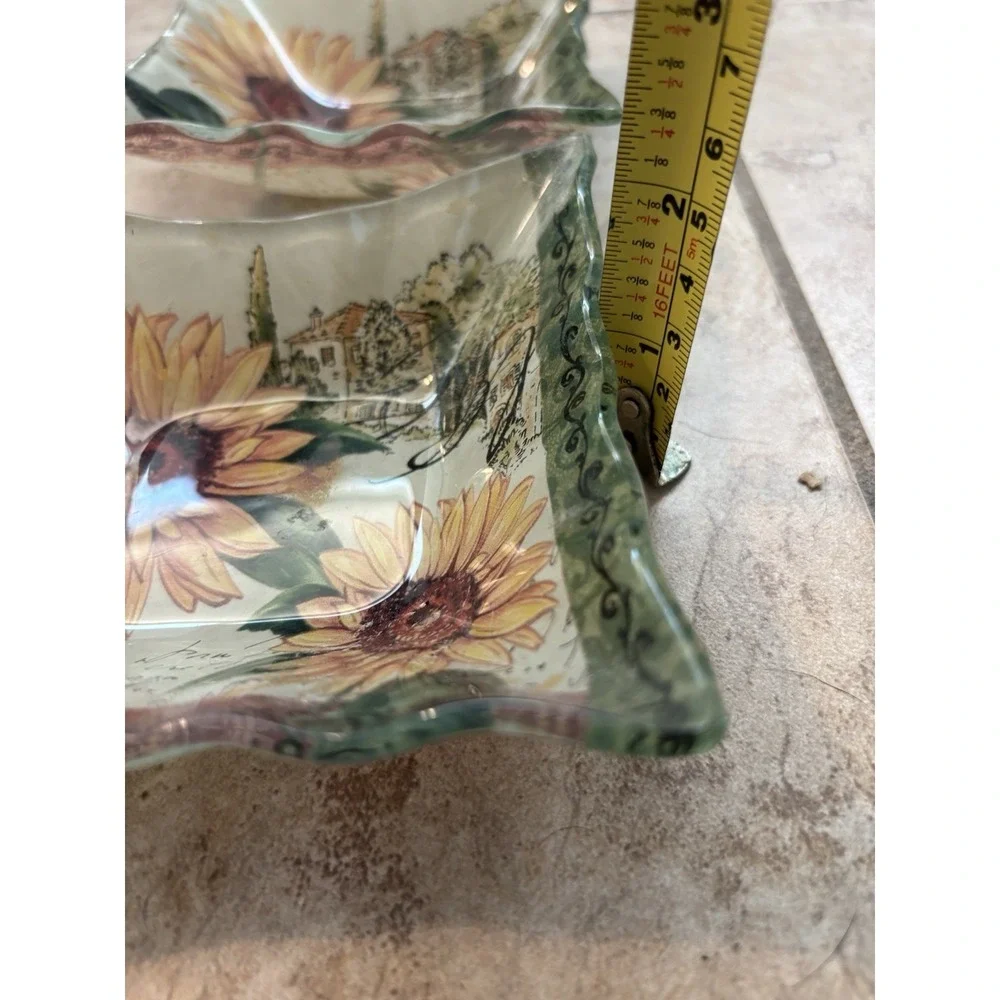Prima Design Sunflower Glass Appetizer Plates Bowls Set 4 Wavy Square 6 Floral